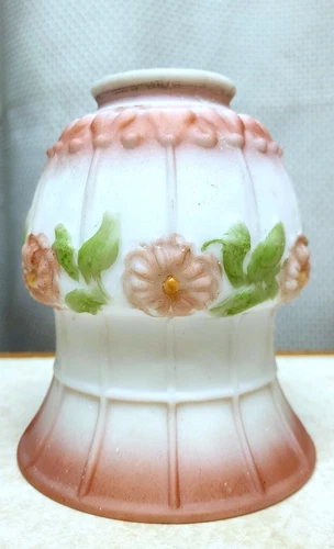 1 Vintage Hand Painted Floral Satin Milk Glass Lamp Shade  5 1/2”H 2 1/8 Fitter