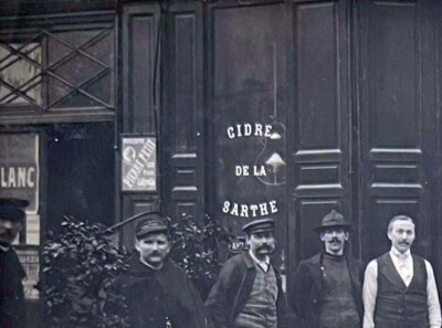 PARIS 1900 ALTE AK HANDEL BAR CAFÉ BOUTIQUE CIDRE SARTHE FOTO