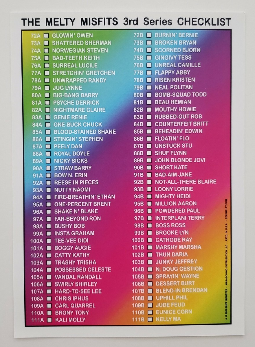 Melty Misfits Series 3 Checklist Kali Molly Jumbo Card Sticker