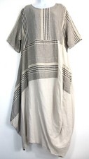 Lagenlook Ladies Pure Linen Long Summer Dress One Pocket One size: Plus 18-22