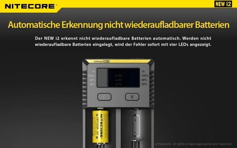 Nitecore Ladegerät Intellicharge NEW i2 mit 2 Ladeschächten NC-i2 - Bild 2 von 4
