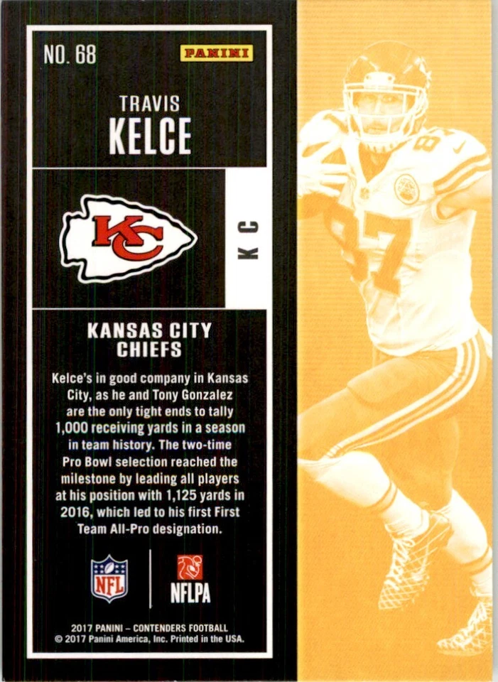 2017 Panini Contenders Travis Kelce Football Cards #68 - Image 2 of 2