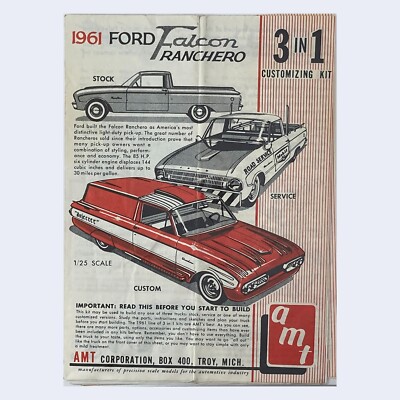 1961 Ford Falcon Ranchero AMT Customizing Service Stock Kit Model Instructions