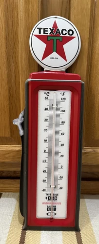 Texaco Gasoline Thermometer Gas Pump Sign Garage Oil Vintage Style Wall Decor