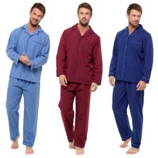 Mens Plain Traditional Button Woven Pyjamas Set Sleeping Nightwear Pjs M-XXL
