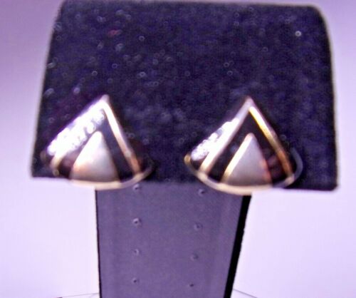 Avon signed clip gold tone with black enamel earrings - Picture 1 of 6