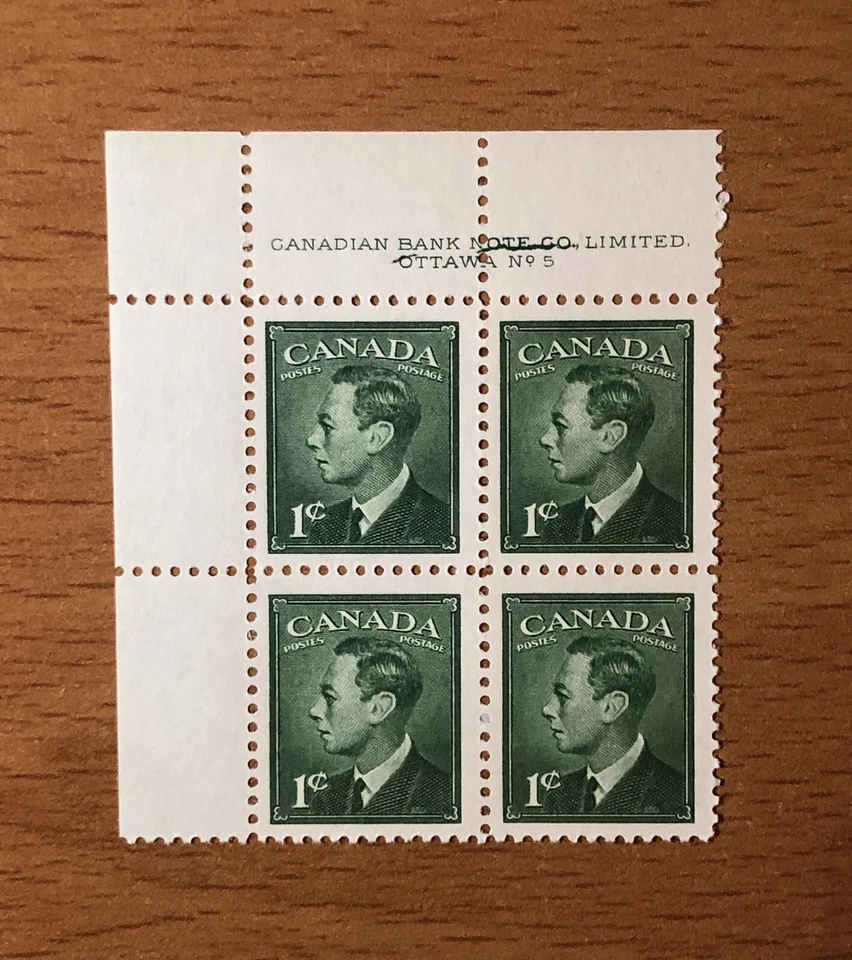 Stamps Canada Sc284 1c grn KGVI Plate 5UL Cracked Plate VF MNH see detail. - Image 3 of 4