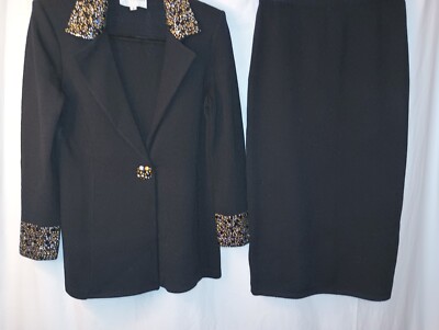 St.  Johnn Evening knit black rhinestones embellished skirt suit 8/6 Gorgeous