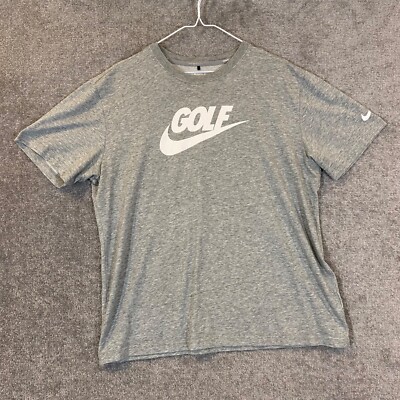 Nike Gold Shirt Mens Large Gray Graphic Swoosh Check Tee Dri-Fit Sport S/S 