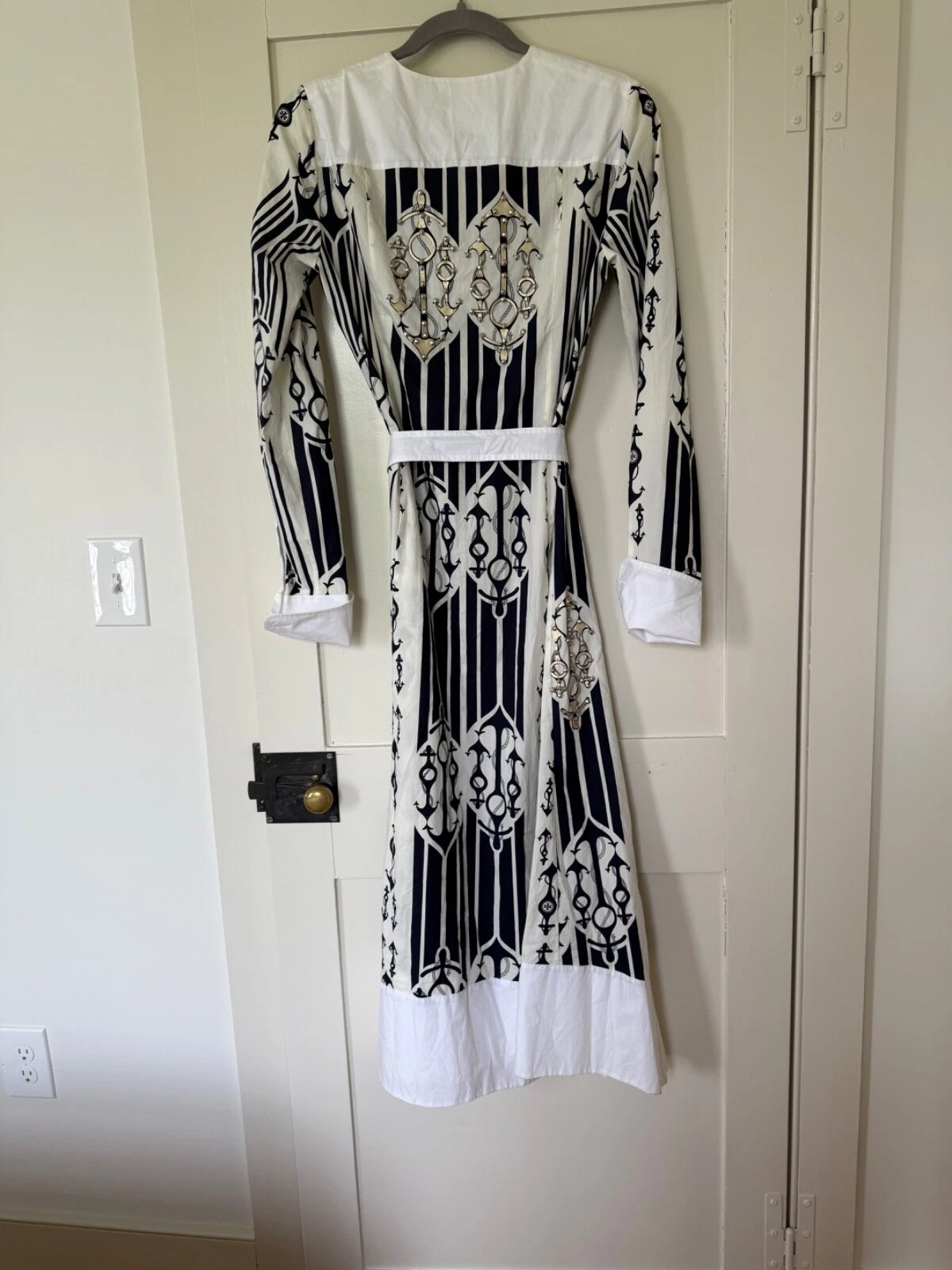 Abito Tory Burch in cotone stampato impreziosito a righe marinare midi tg 2 nautico