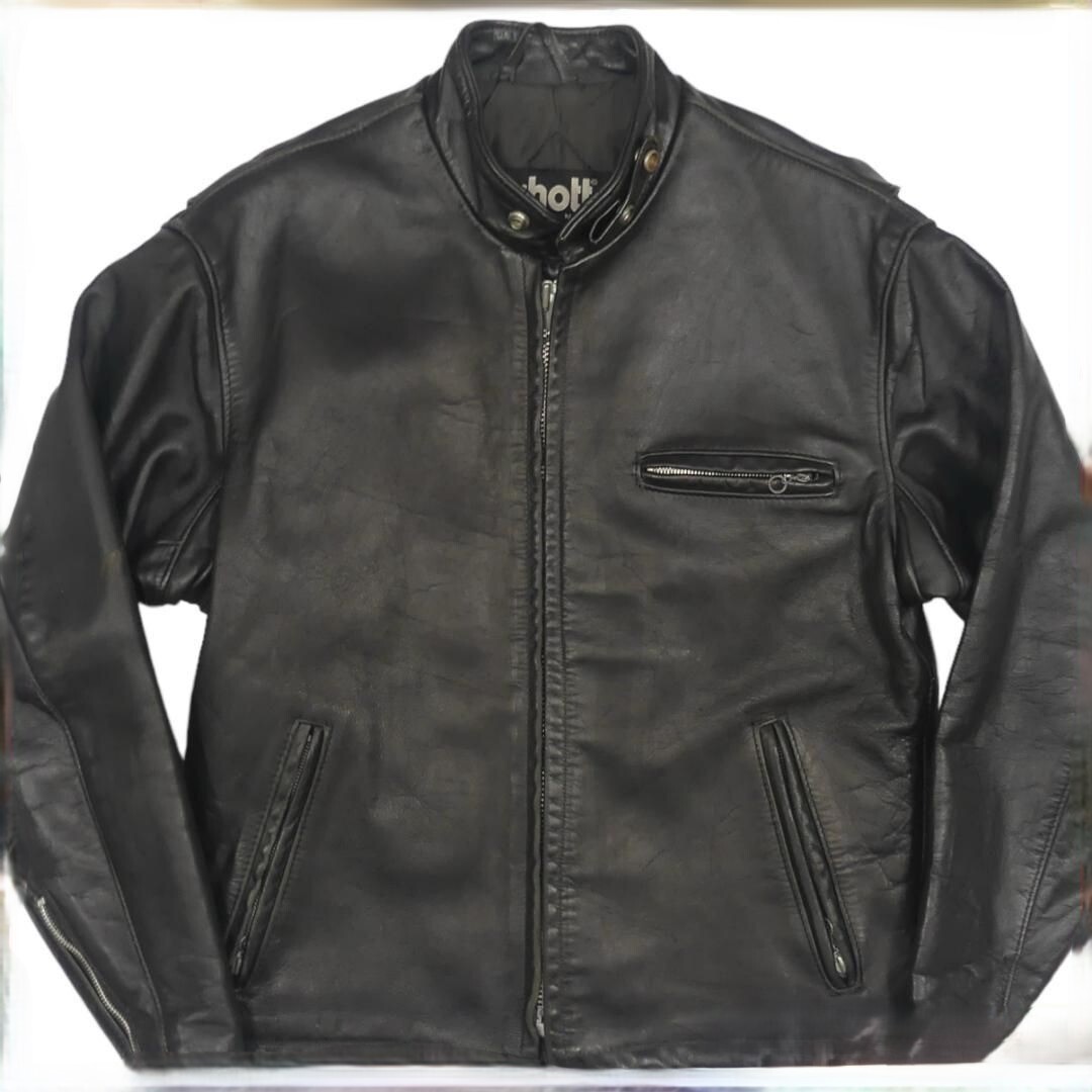 Schott 641 Stand Collar Single Riders Leather Jacket Black