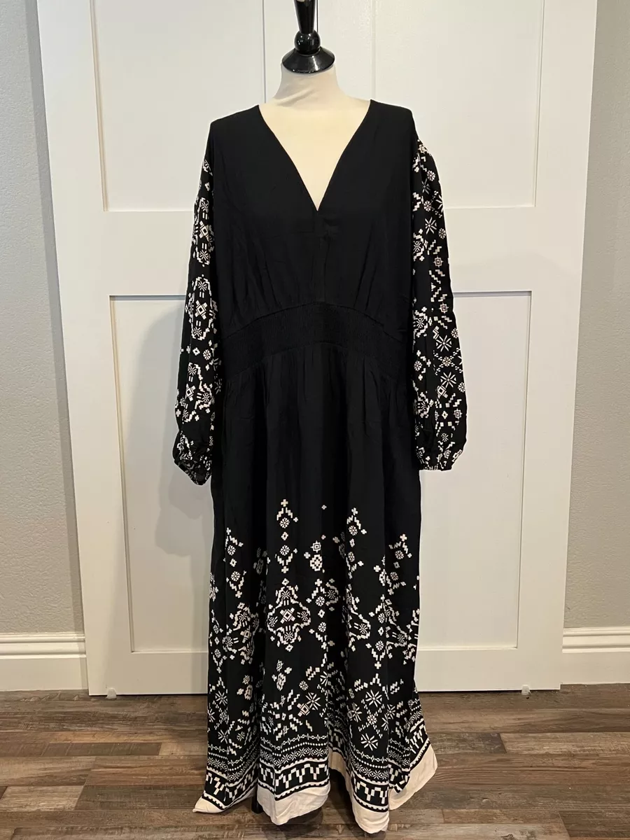 NWT Womens Knox Rose Black Long Sleeve Rayon Maxi Dress Plus Size 2X