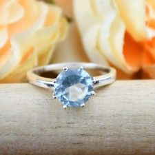 Faceted Blue Topaz Ring 925 Sterling Silver Prong Set December Birthstone Gift