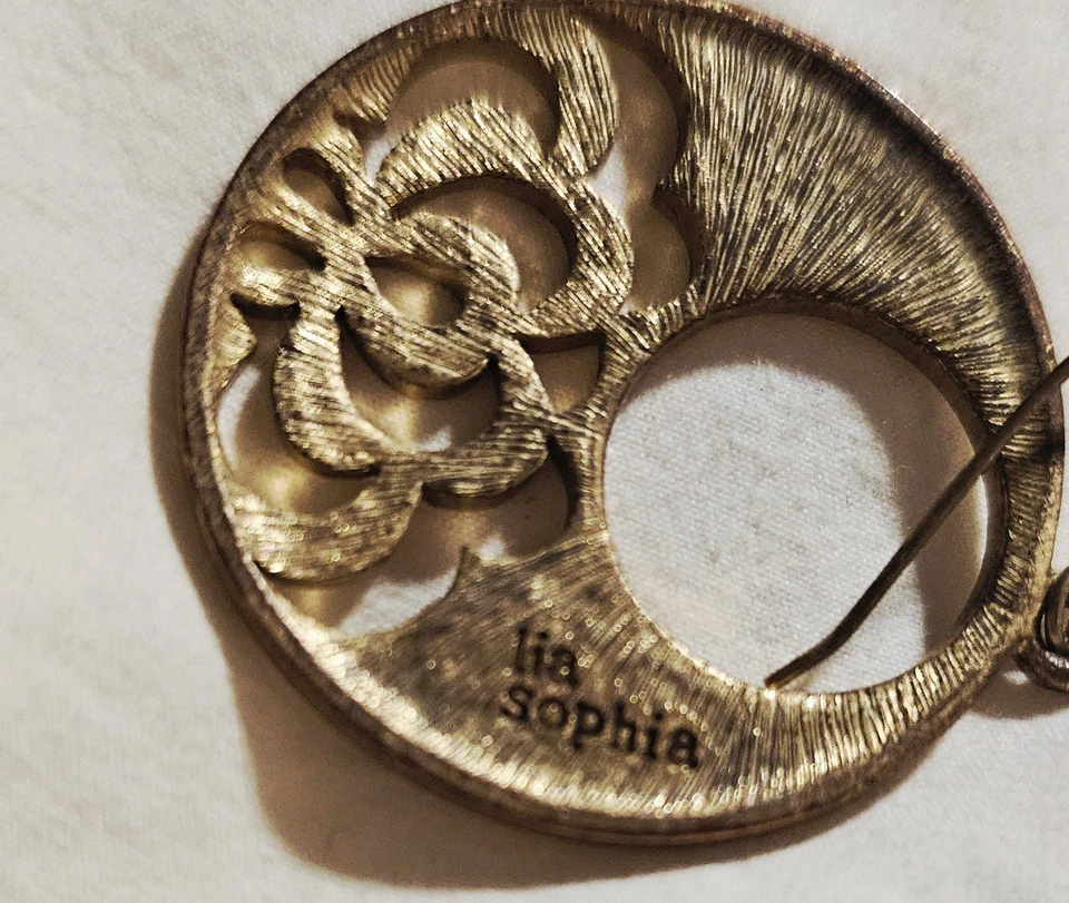 Beautiful Gold Tone Lia Sophia Enamel Earrings - Image 2 of 4