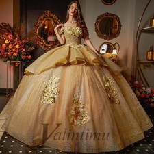 Quinceanera Off The Shoulder Prom Ball Gown Dresses Appliques Corset Backless
