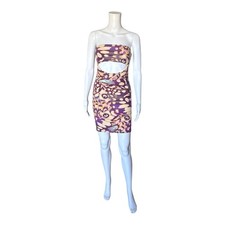 Forever 21 S Bandeau Cutout Bodycon Mini Dress Butterfly Print Purple Tan
