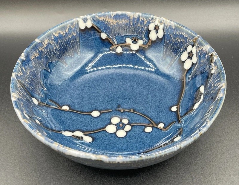World Market Japan Stoneware Salad Plate Cherry Blossom Cobalt Blue 7.5”