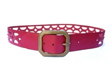 Vintage Nyovee Joed Red Cut Out Leather Belt. Size 36 Brass Studs 34-38 Med Larg