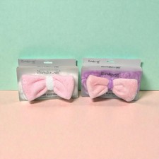 The Creme Shop Bow Teddy Headband Plush Spa Headband Bundle of 2 Elastic Makeup