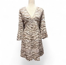 INC Womens XL Brown Animal Print V-Neck Bell Sleeve Baby Doll Y2K Style Dress