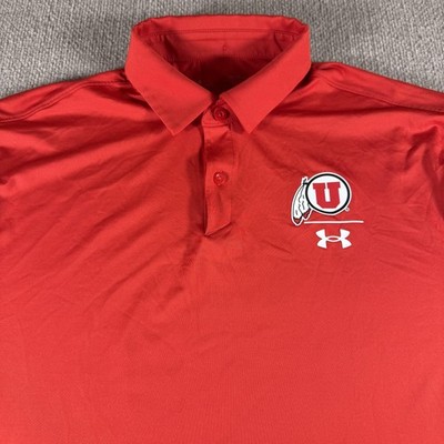 Utah Utes Polo Shirt Mens Large Red NCAA Football Under Armour HeatGear