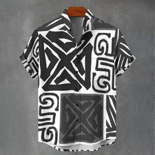 Tribal Geometric Floral Pattern Hawaiian Shirt Mens Beach Aloha