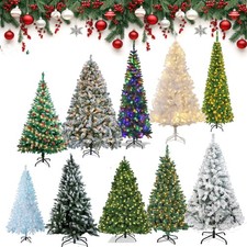 Artificial Christmas Tree with LED Lights Fiber Optic Pre Lit Snow Pine Cone US