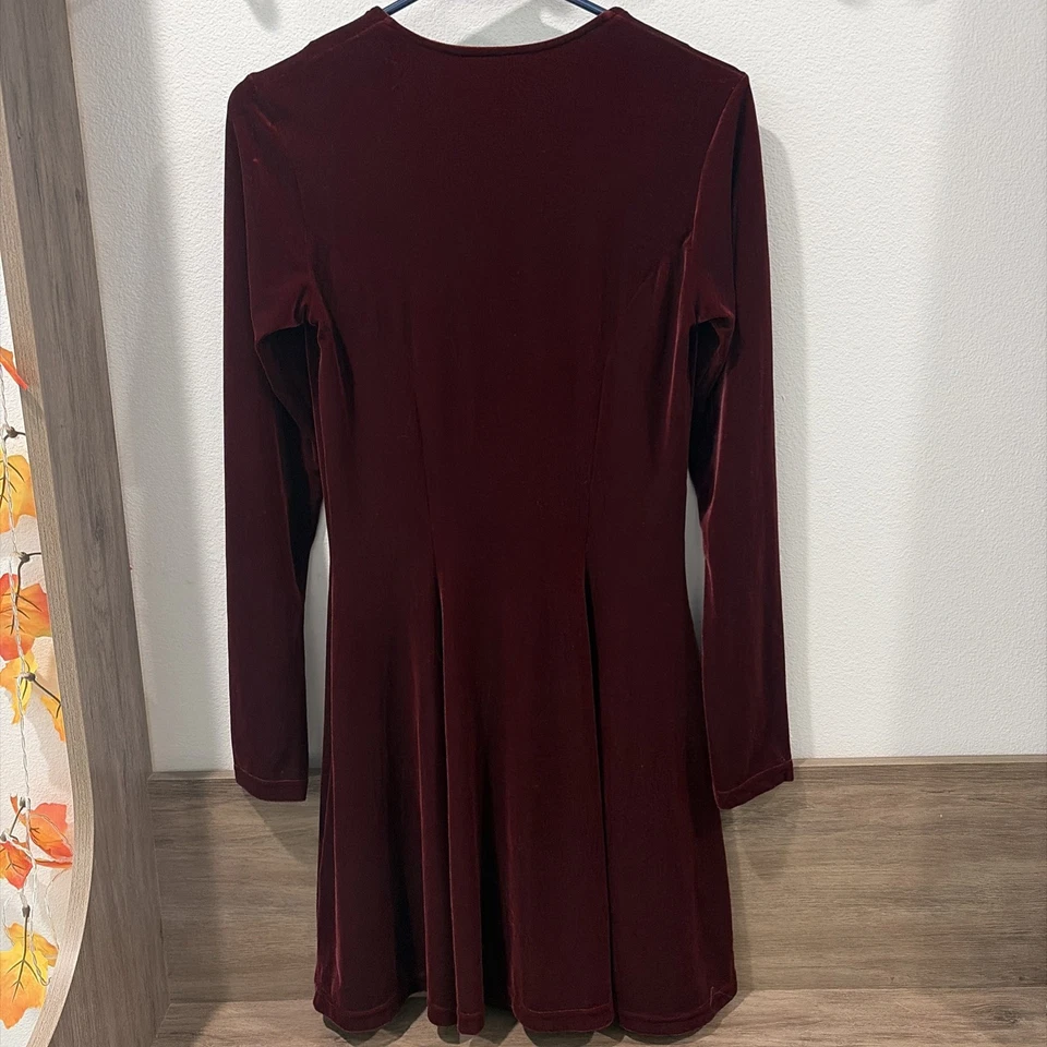 复古 Luly K 勃艮第丝绒纽扣方领 A 字连衣裙女式 M 阅读 — 第 4/4 张图片