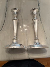 Elegant 12.5" Heavyweight Silver Plate Candlesticks Excellent Condition