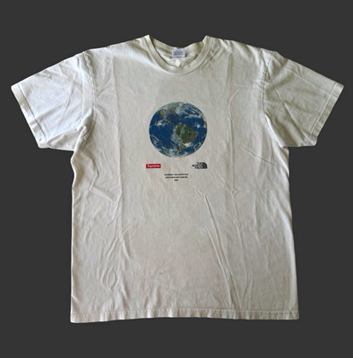 Supreme x The North Face One World Tee Men s Large White Cotton Graphic Tee