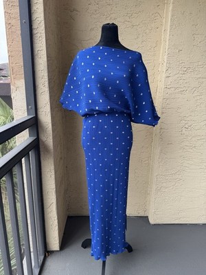 Never Fully Dressed Tilly Metallic Plisse Midaxi Dress Sz XS Blue NWT