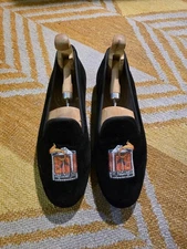 Men's Stubbs & Wootton Black Old Fashioned Velvet Smoking Slippers Size 9