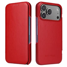 Luxury Retro Genuine Leather Slim Flip Case Cover for iPhone 14 15 16 17 Pro Max