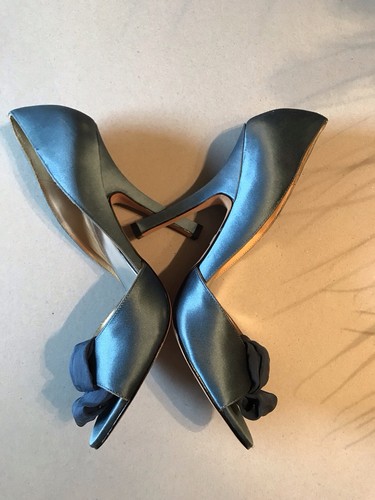 Badgley Mischka Blue Satin Heels, Size 10, Open Toe