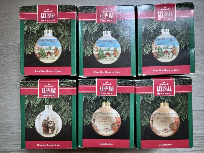 1992 Hallmark Lot of 6 Glass Ball Christmas Ornaments