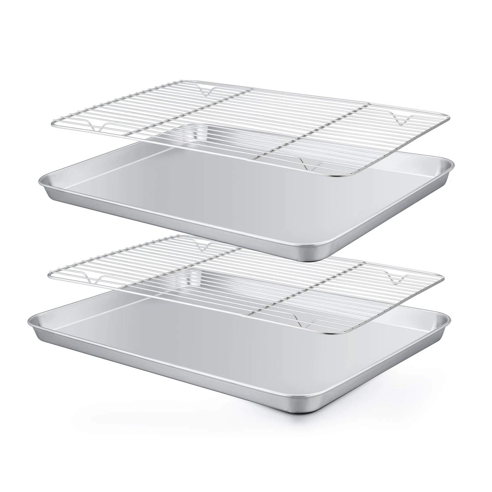 Baking Pan with Rack Set of 4, 12.5’’ x 9.5’’ Stainless Steel Toaster Oven Ba...
