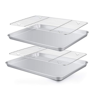 Baking Pan with Rack Set of 4, 12.5   x 9.5   Stainless Steel Toaster Oven Ba...