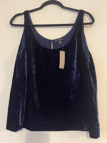 J Crew Womens 90s Y2K Velvet Sleeveless Top Navy Blue Boxy Tank Top 14 NWT - Picture 2 of 4
