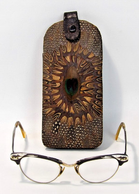 Lee Sands Genuine Peacock Feather Eyeglasses Case & 12k GF Bi-Focals 925 Inlays