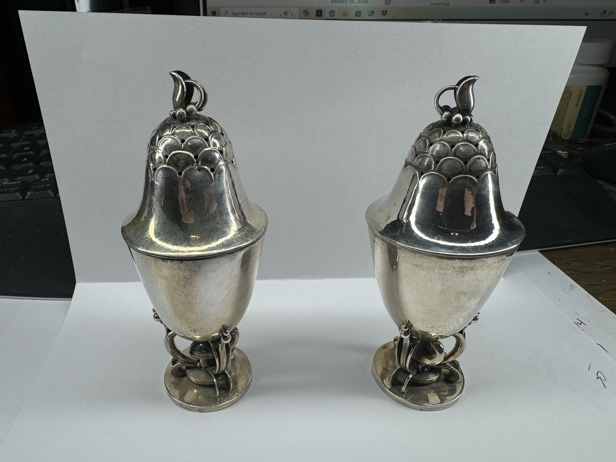 Very Rare Georg Jensen Sterling Silver Salt And Pepper by Harald