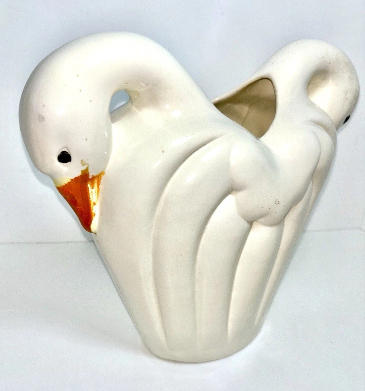 VTG Double Headed Art Deco Country Geese Vase 1985 Byron Molds 12” Large Goose