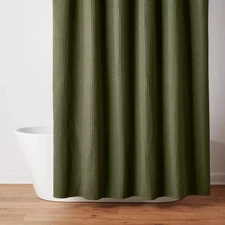 72"x84" Extra Long Waffle Weave Shower Curtain Dark Olive Green - Threshold