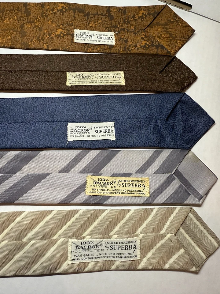VTG 60s Superba Tie Lot 5pc Dacron Polyester Skinny 2-2 5/8” Mod Mad Men USA - Image 2 of 4