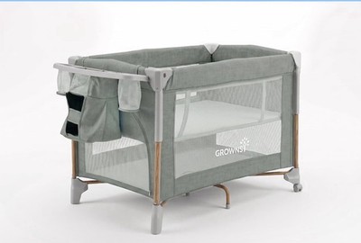 GROWNSY Baby Play Yard Playpen, Gray Mesh, Rolling Wheels Play Yard