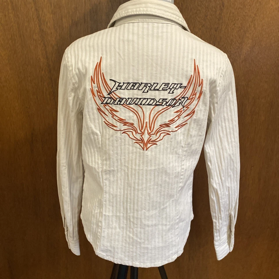 Винтажная женская джинсовая рубашка Harley Davidson большая не совсем белая вышитая вестерн - Изображение 3 из 4