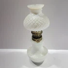 Vintage Milk Glass Diamond Quilted Mini Hurricane Oil Lamp Brass Hong Kong Decor