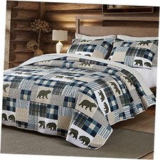 Cabin Quilt Sets Christmas Patchwork Rustic Lodge Deer Quilt Queen Green