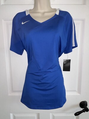 Women's NIKE Fitted Volleyball Shirt IM#589694 Blue White Size
