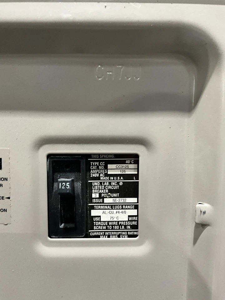 Painel disjuntor principal Cutler Hammer 125 Amp 240V 3P 4W CH7JJ 🟦 - Imagem 4 de 4