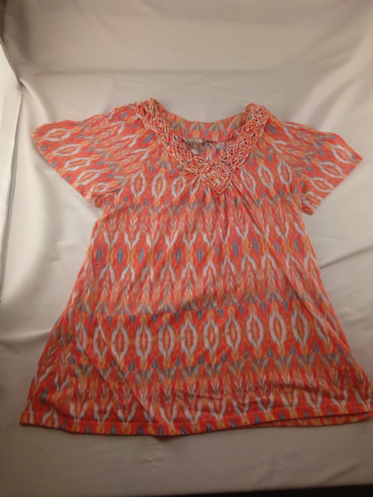 White Stag Multi-colored Blouse Size L (12-14) Peach Orange Grey